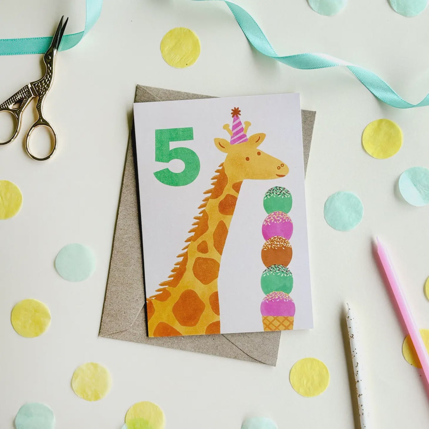 FIVE Giraffe Bday Card
