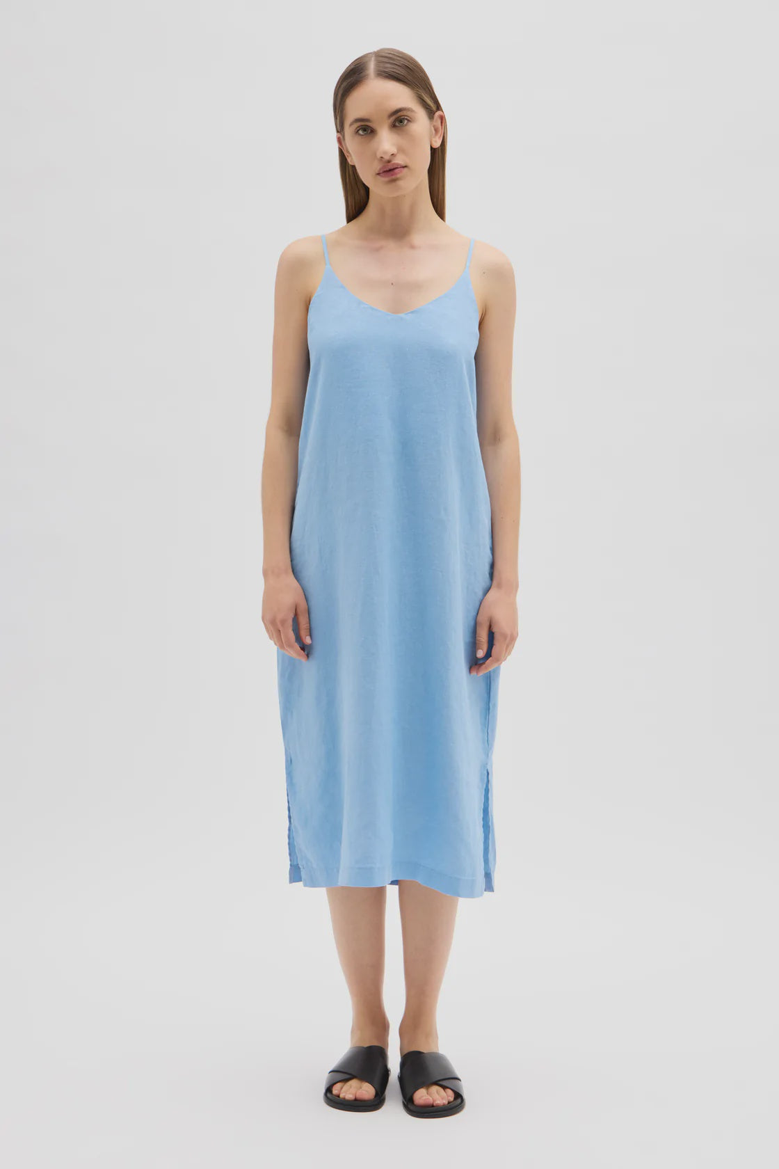 Linen Slip Dress Cornflower Blue