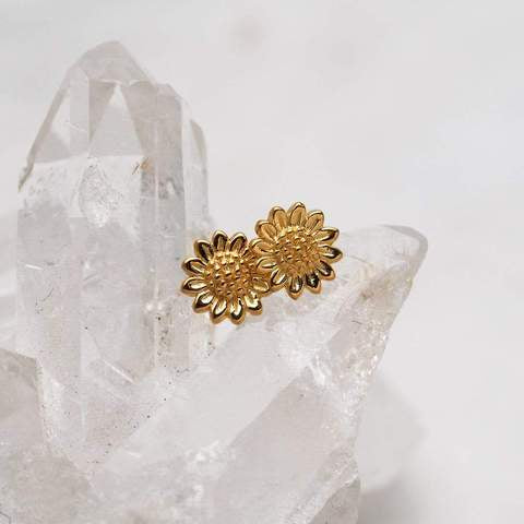 Gold Delicate Sunflower Studs