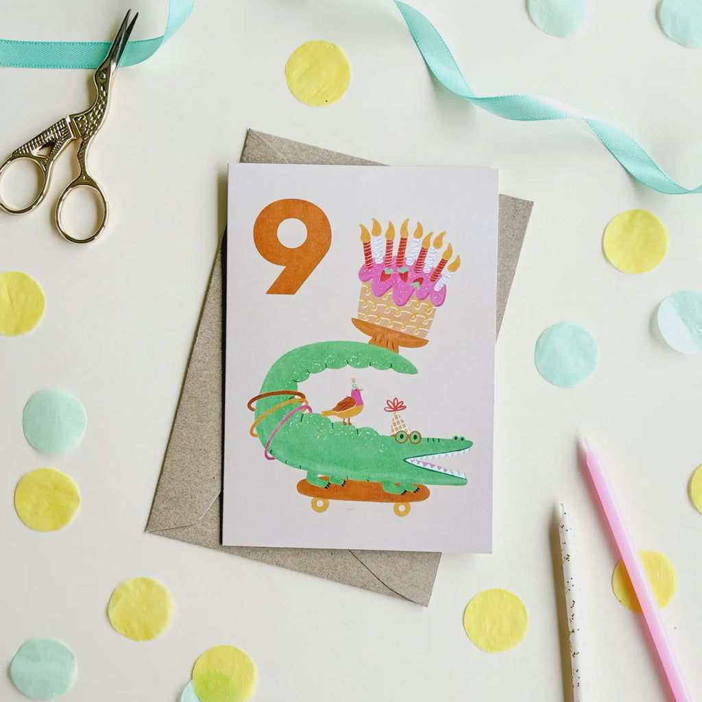 NINE Crocodile Bday Card