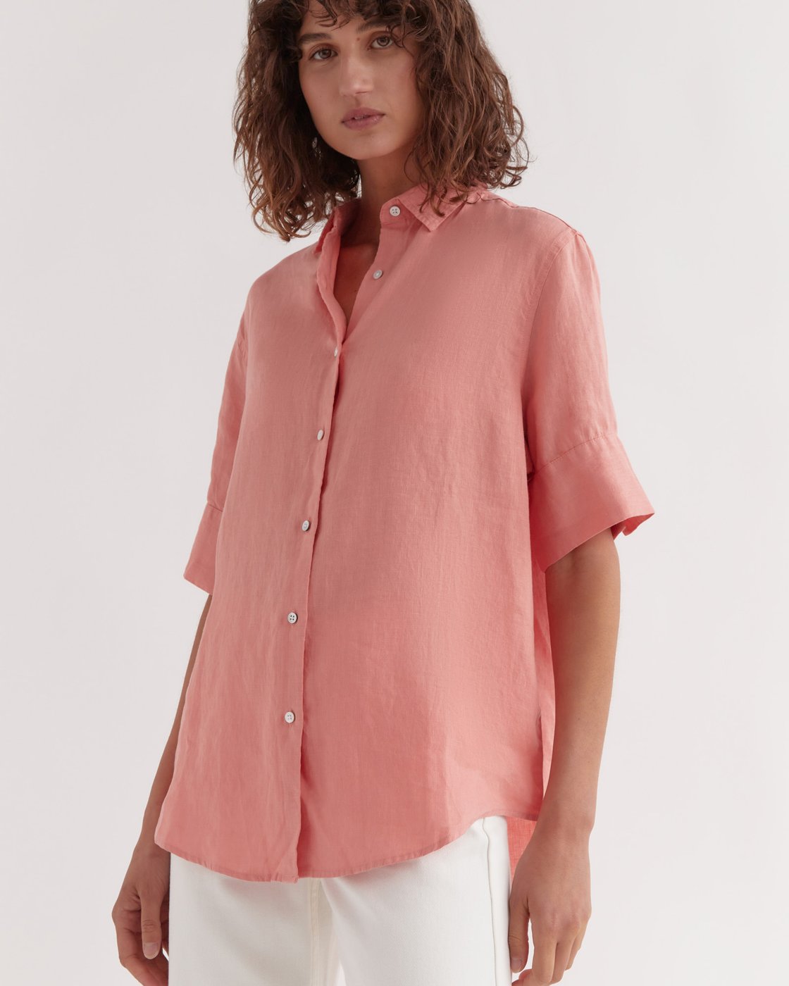 Womens SS Linen Shirt Washed Red
