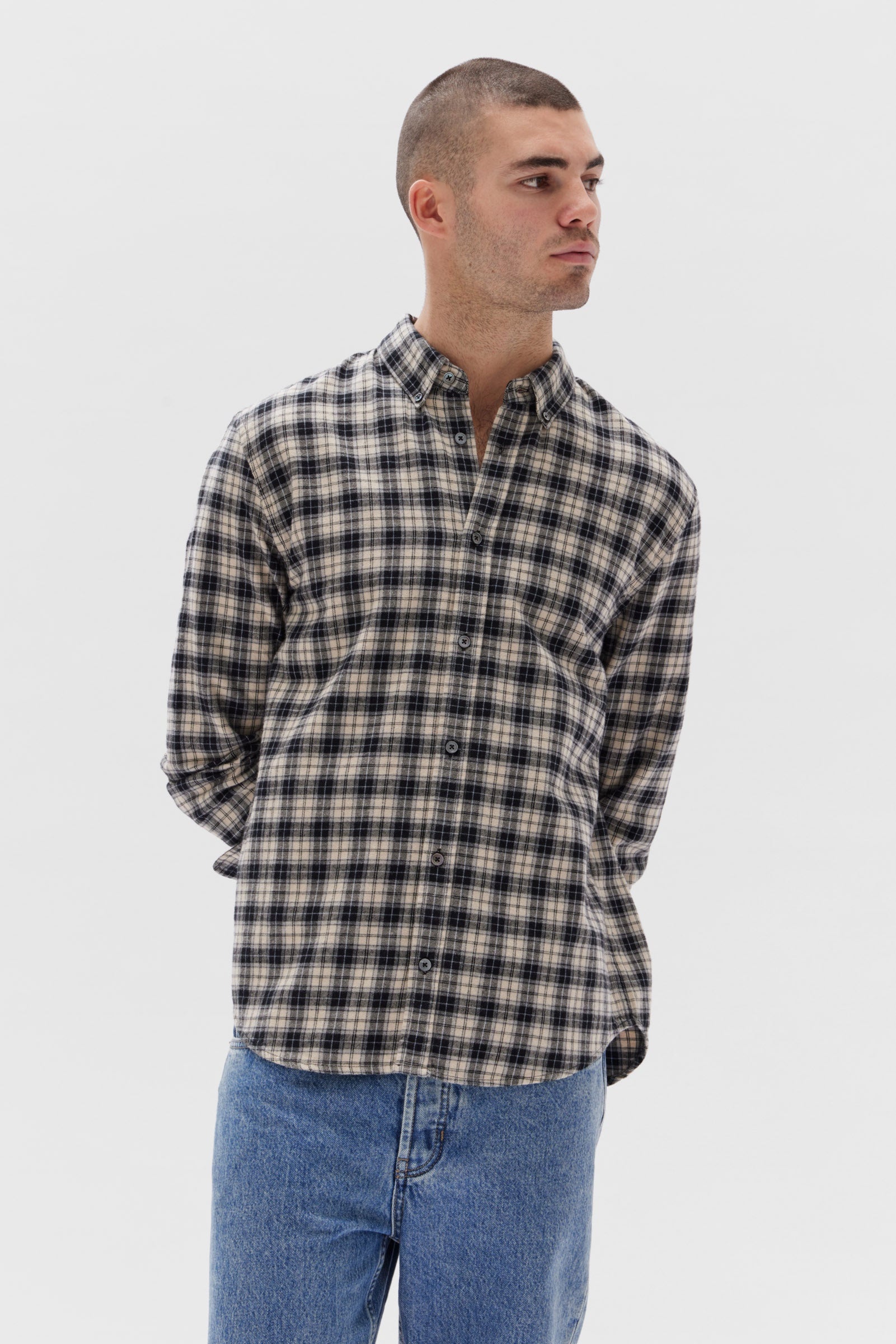 Mens Brushed Flannel Check Shirt Navy