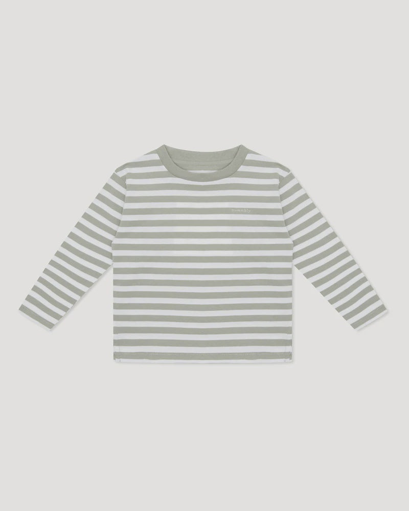 Kids LS Tee Green Fog Stripe