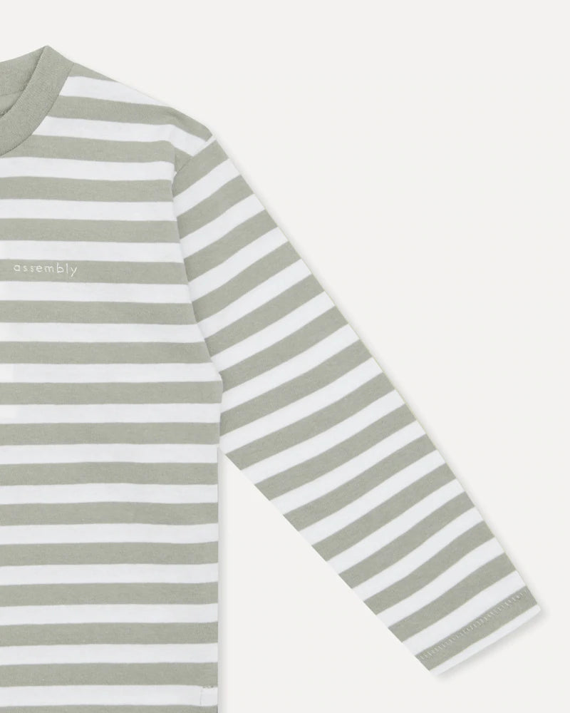 Kids LS Tee Green Fog Stripe