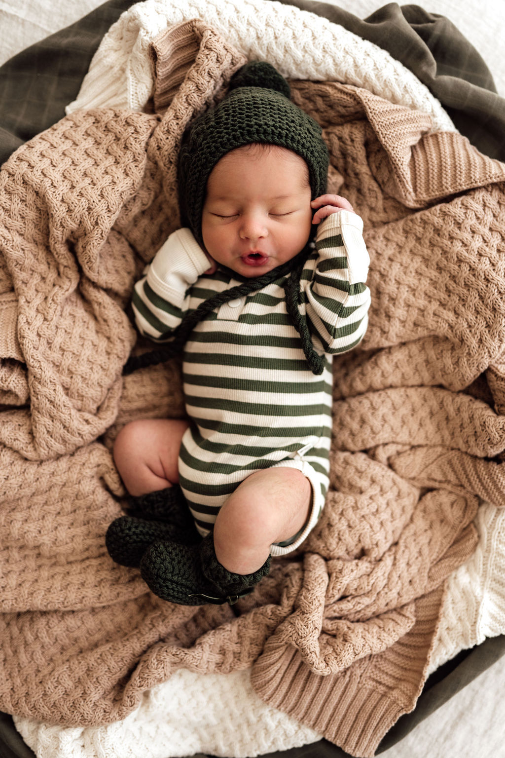 Olive Bonnet and Booties Set