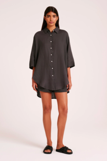 Linen Longline Shirt Coal