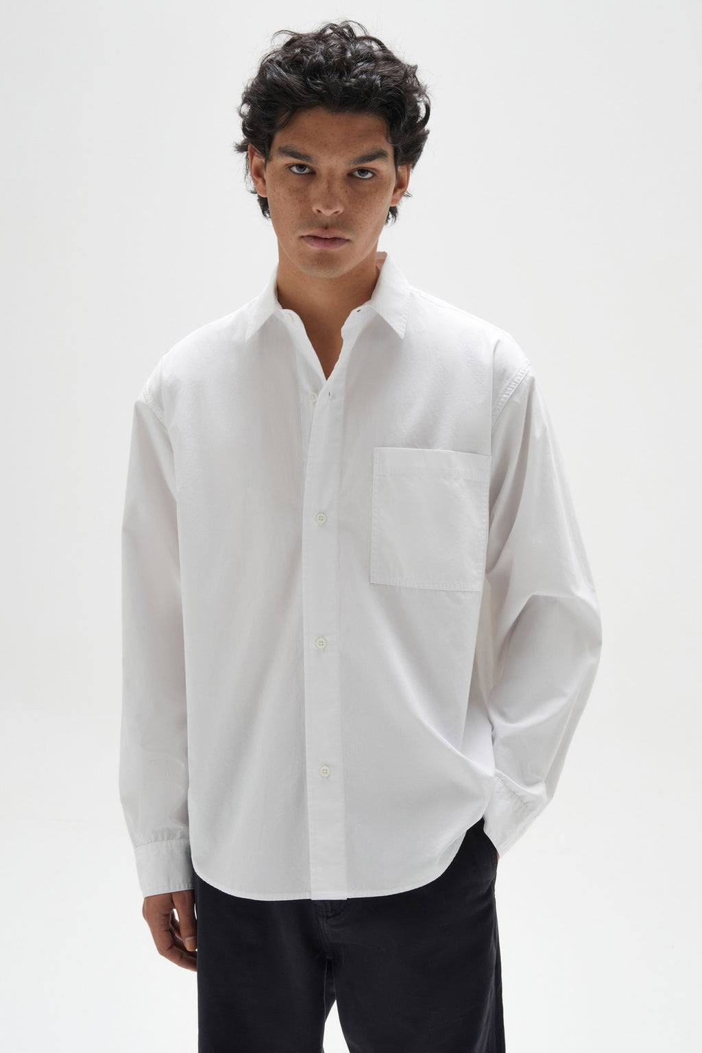 Mens Simon Poplin LS White