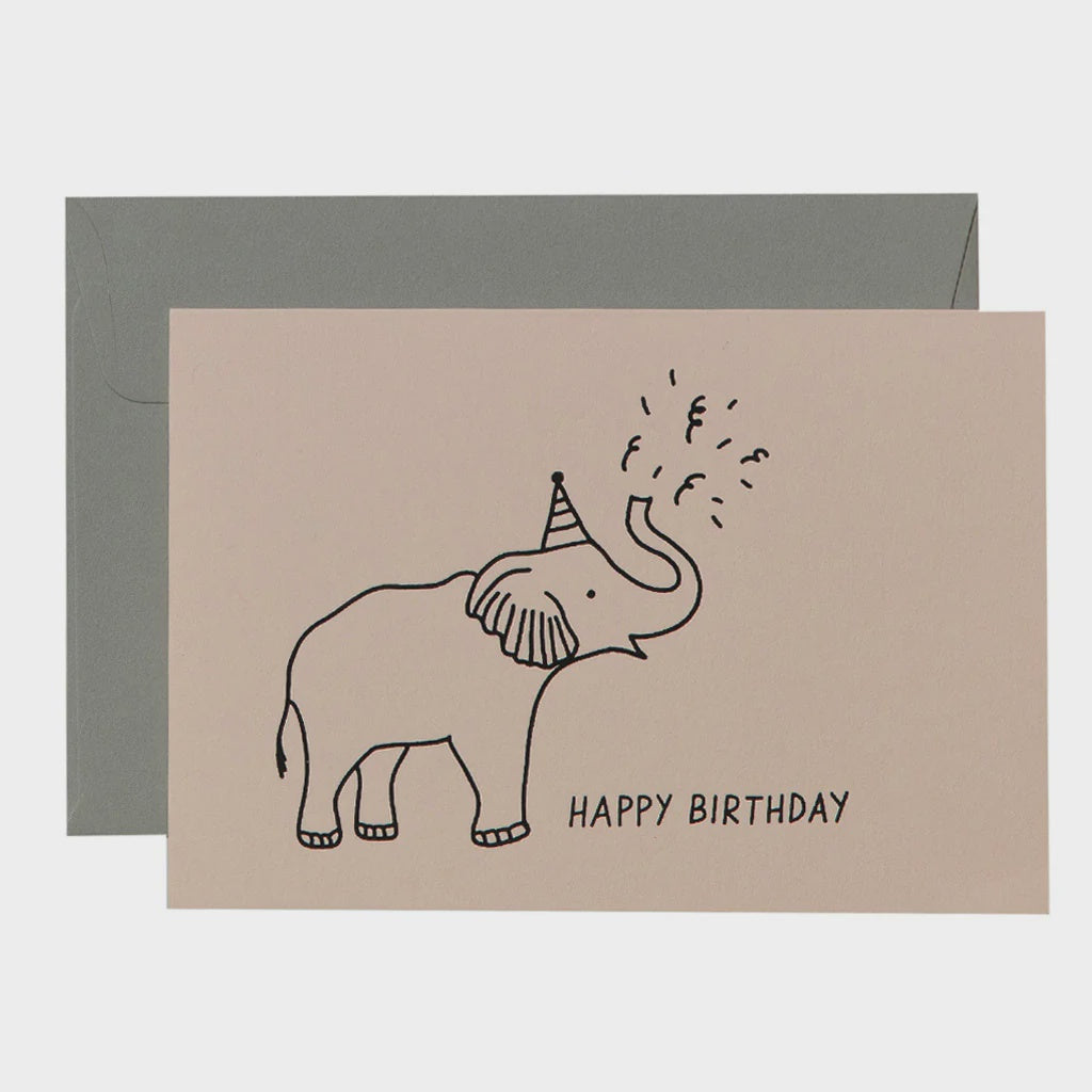 Elephant Birthday Card Black on Blush